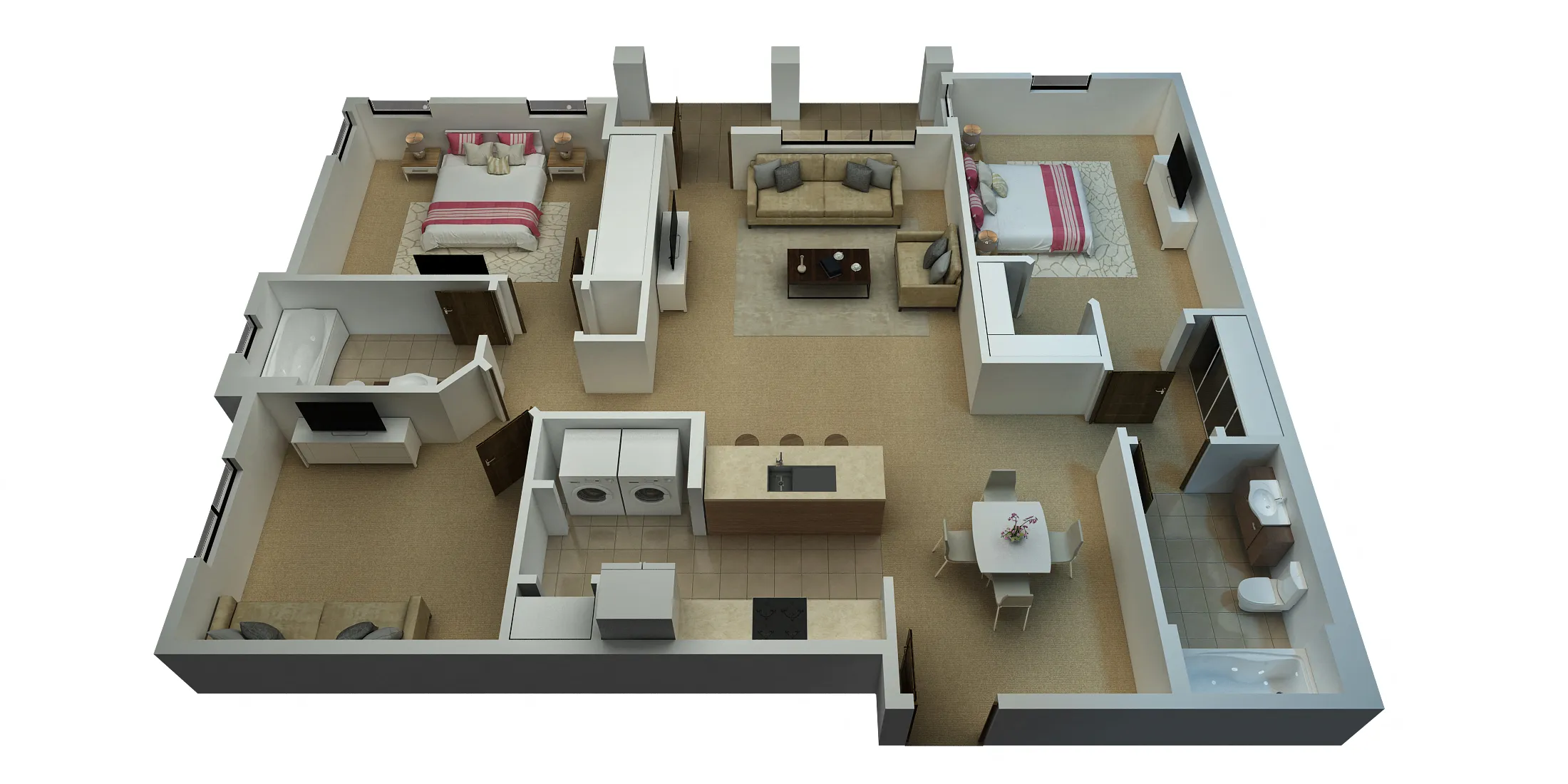 Orchid floor plan at Ridgepointe: 2 bedrooms, 2 baths plus den, 1253 sq ft