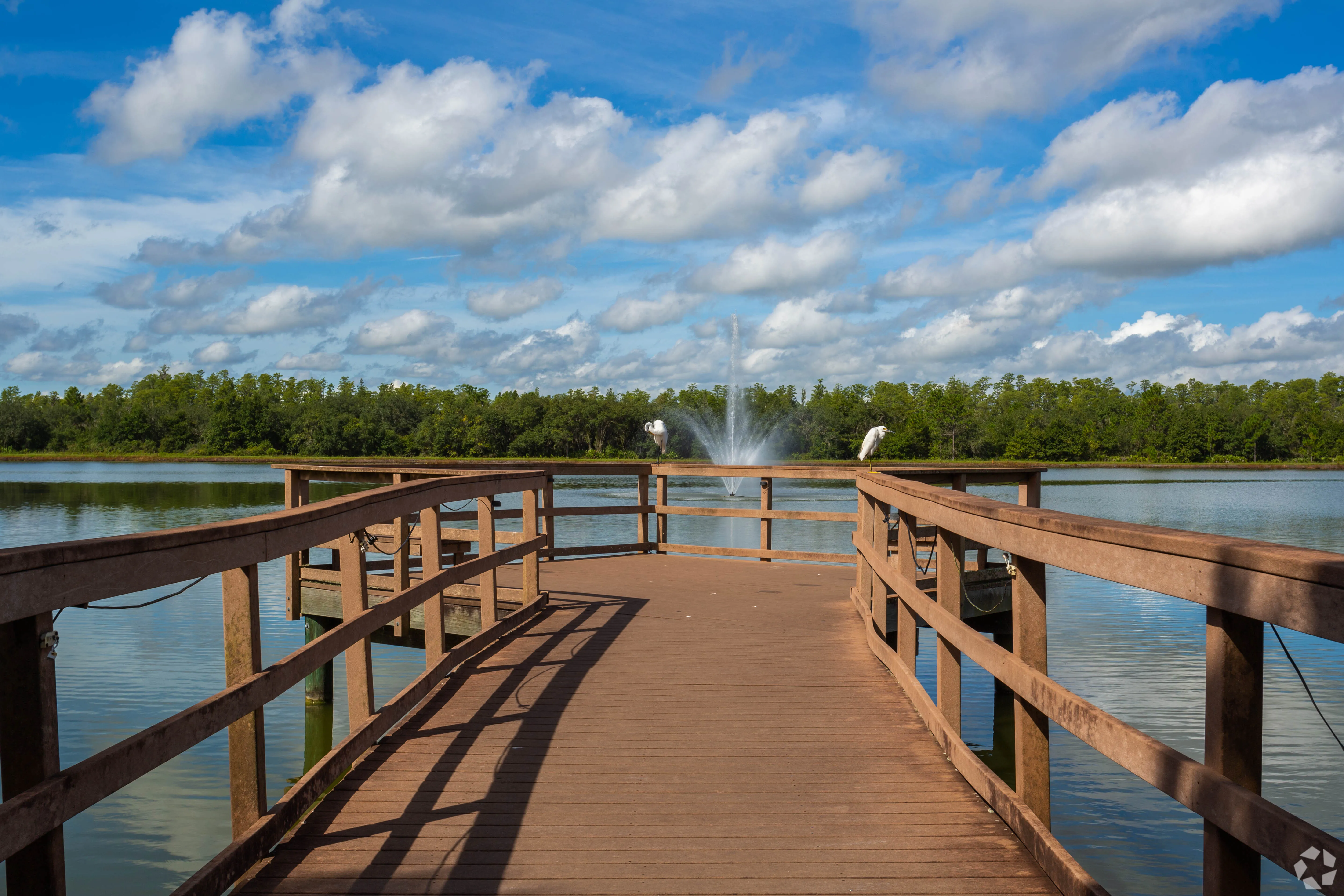 Ridgepointe at Cagan Crossings lake pier and fountain