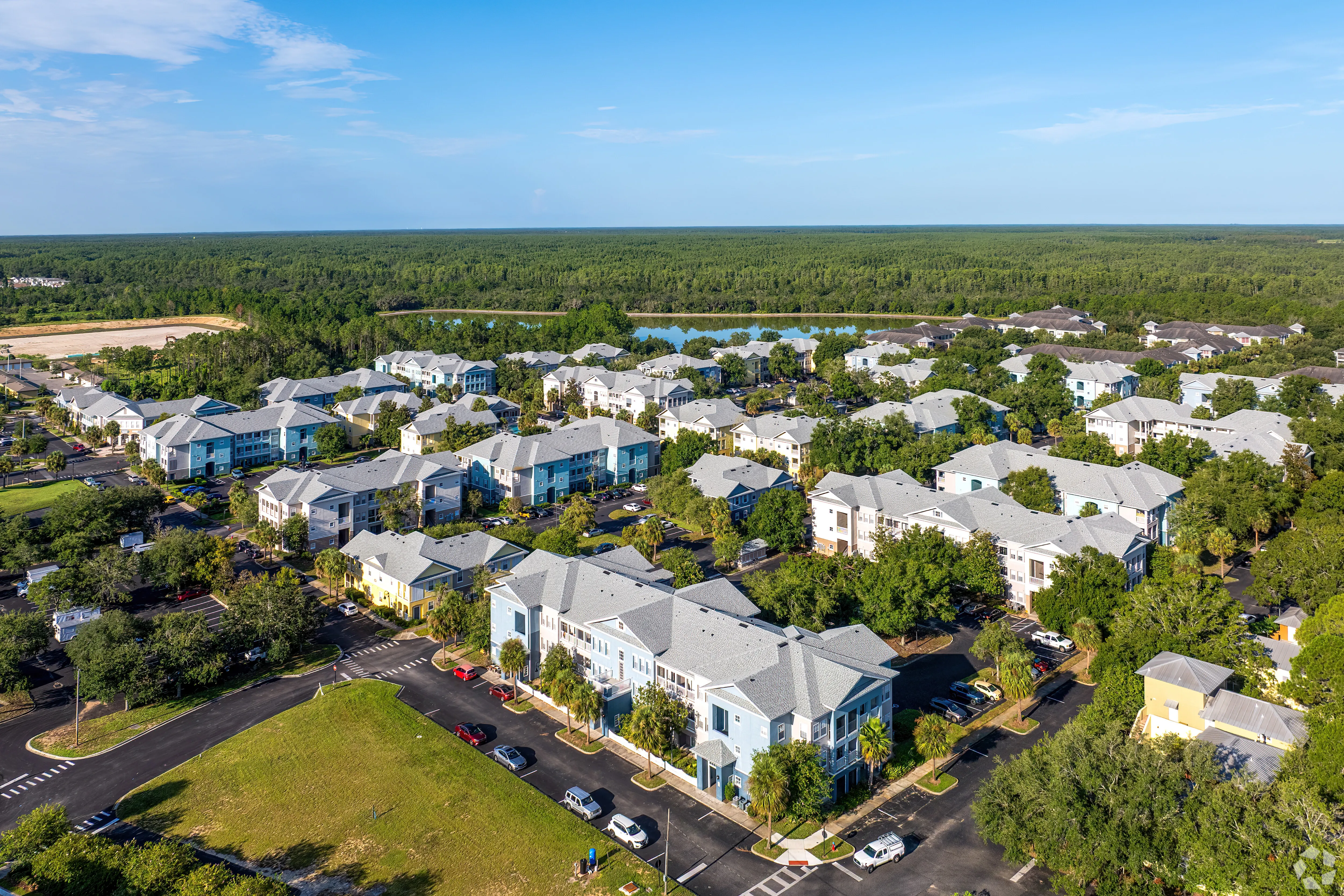 Aerial view of Ridgepointe at Cagan Crossings and the surrounding community